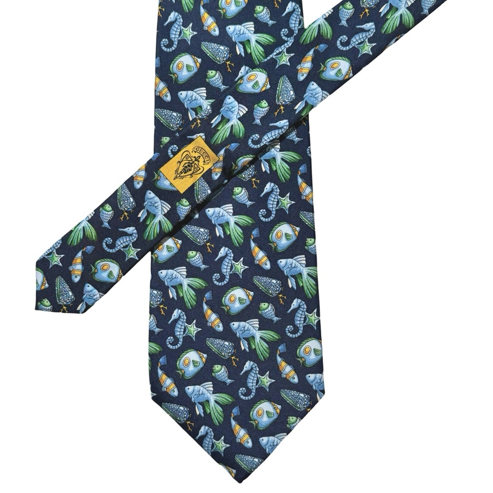 GUCCI • Vintage Fish Seahorse Business Classic Tie - Picture 6 of 10